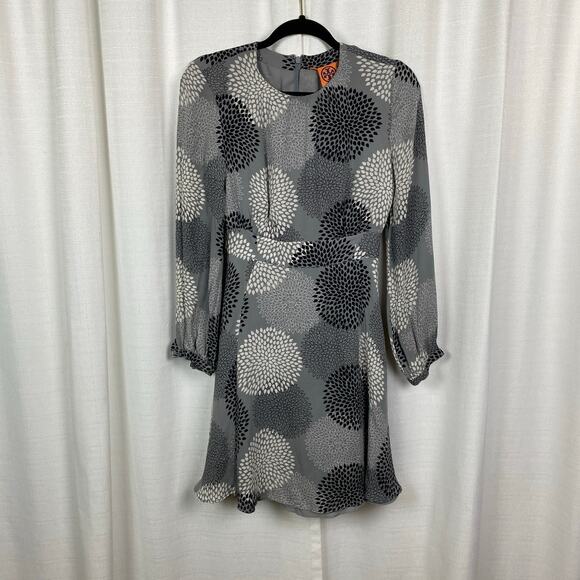 Tory Burch Gray&Black Pattern Silk Long Sleeve Dress Sz.6 - Picture 1 of 15